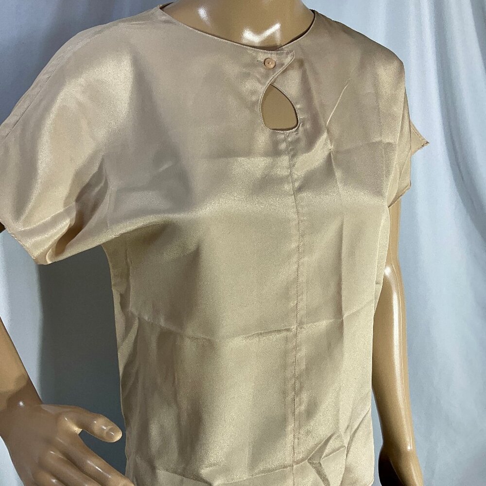 Vintage Anne Klein Sz 8 Shimmer Blouse Keyhole Neck Short Sleeve Top
